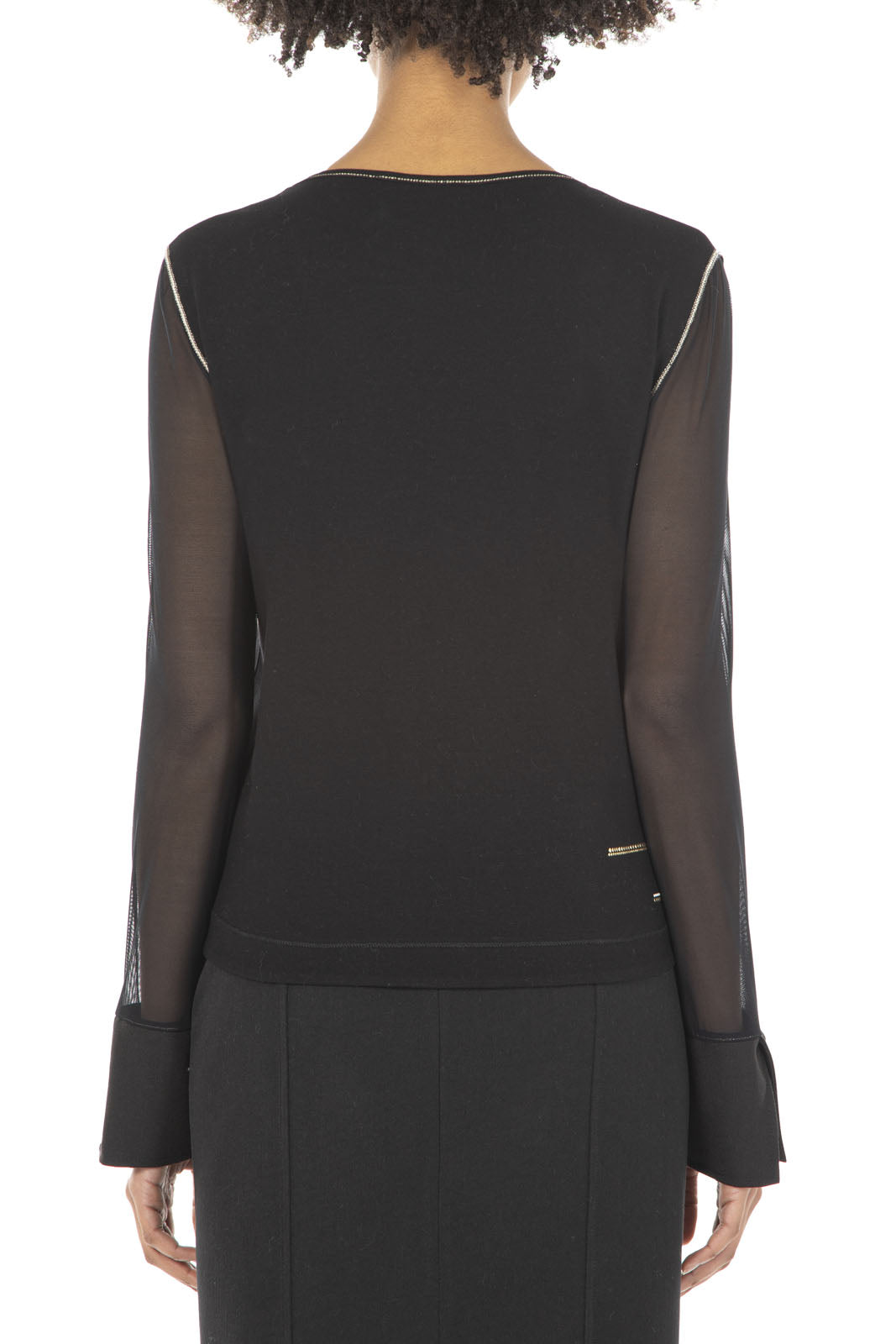 Elisa Cavaletti - Sheer Sleeve V-Neck Blouse