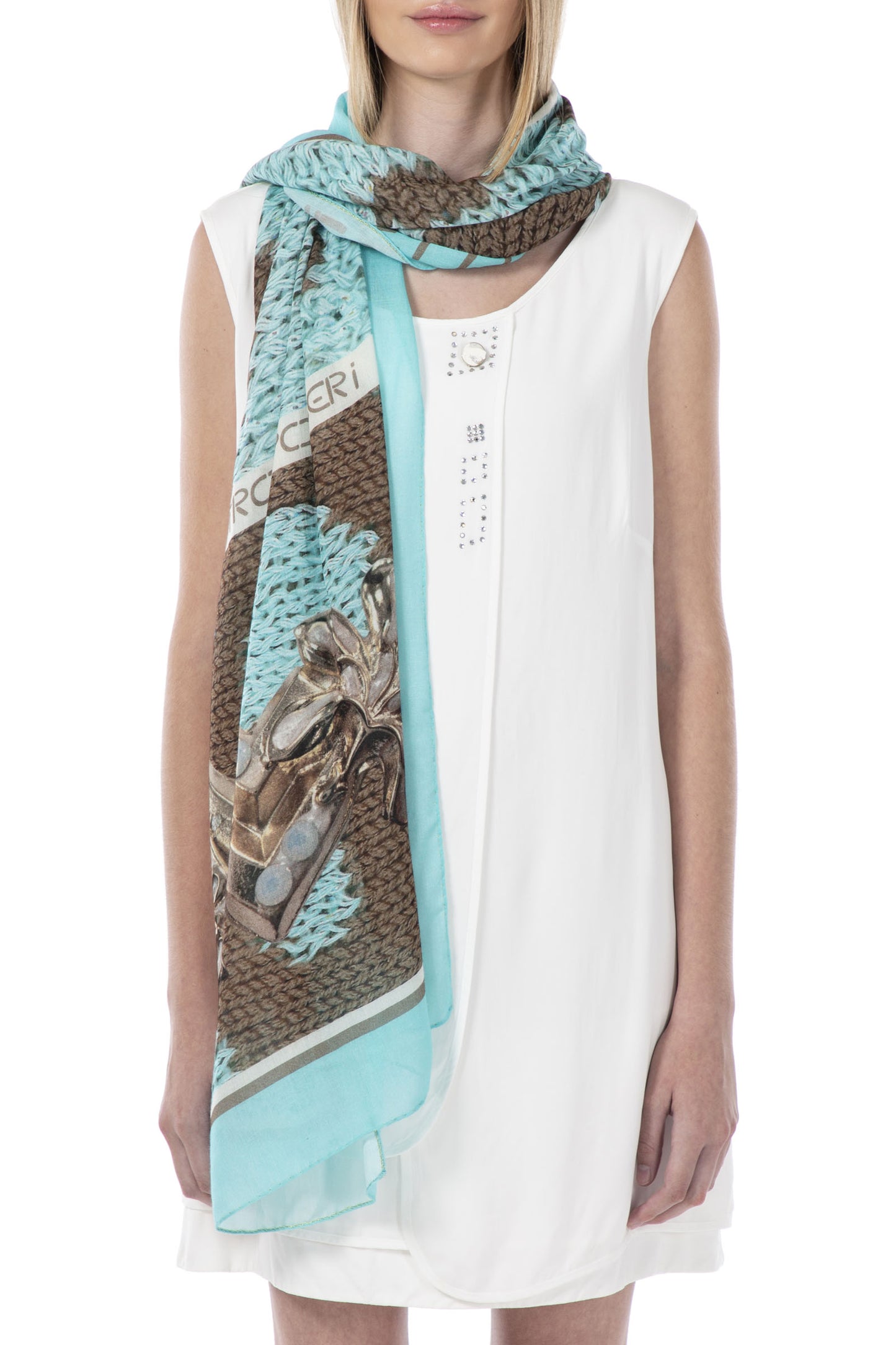 Elisa Cavaletti - Blue Polka Dot Print Wool-Blend Scarf